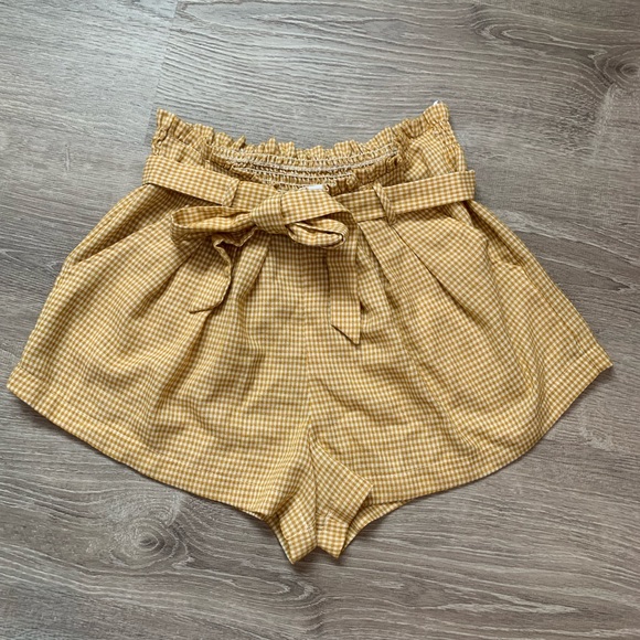 Skylar + Madison Pants - Yellow Plaid High Waisted Shorts